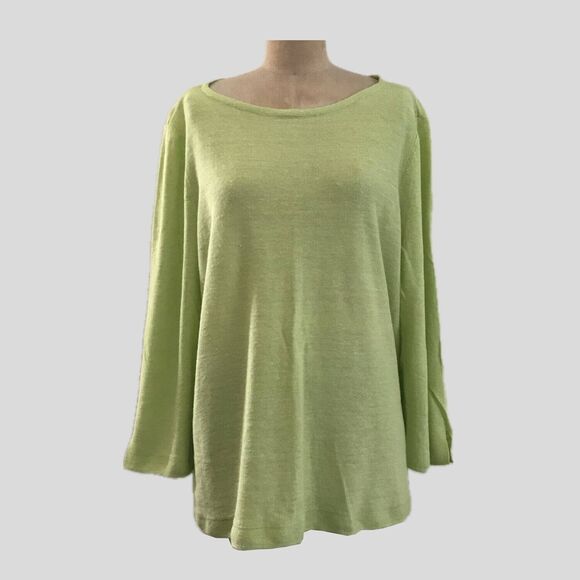 J. Jill Green Linen Knit Long Sleeve Boatneck Lightweight Pullover Sweater L - Picture 1 of 8